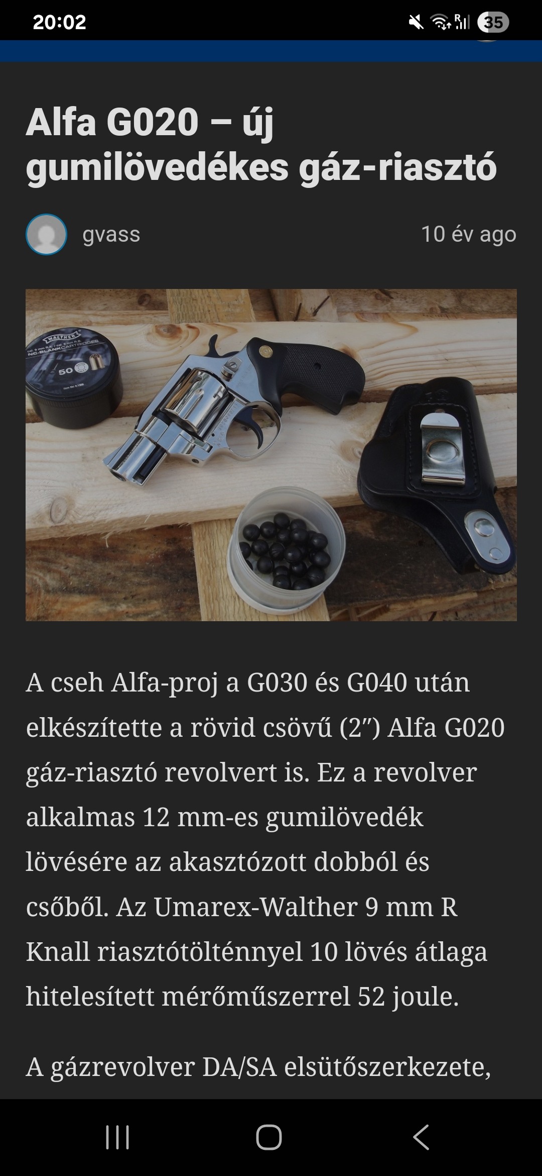 Alfa g20 9mm gummi gáz riasztó fegyver új
